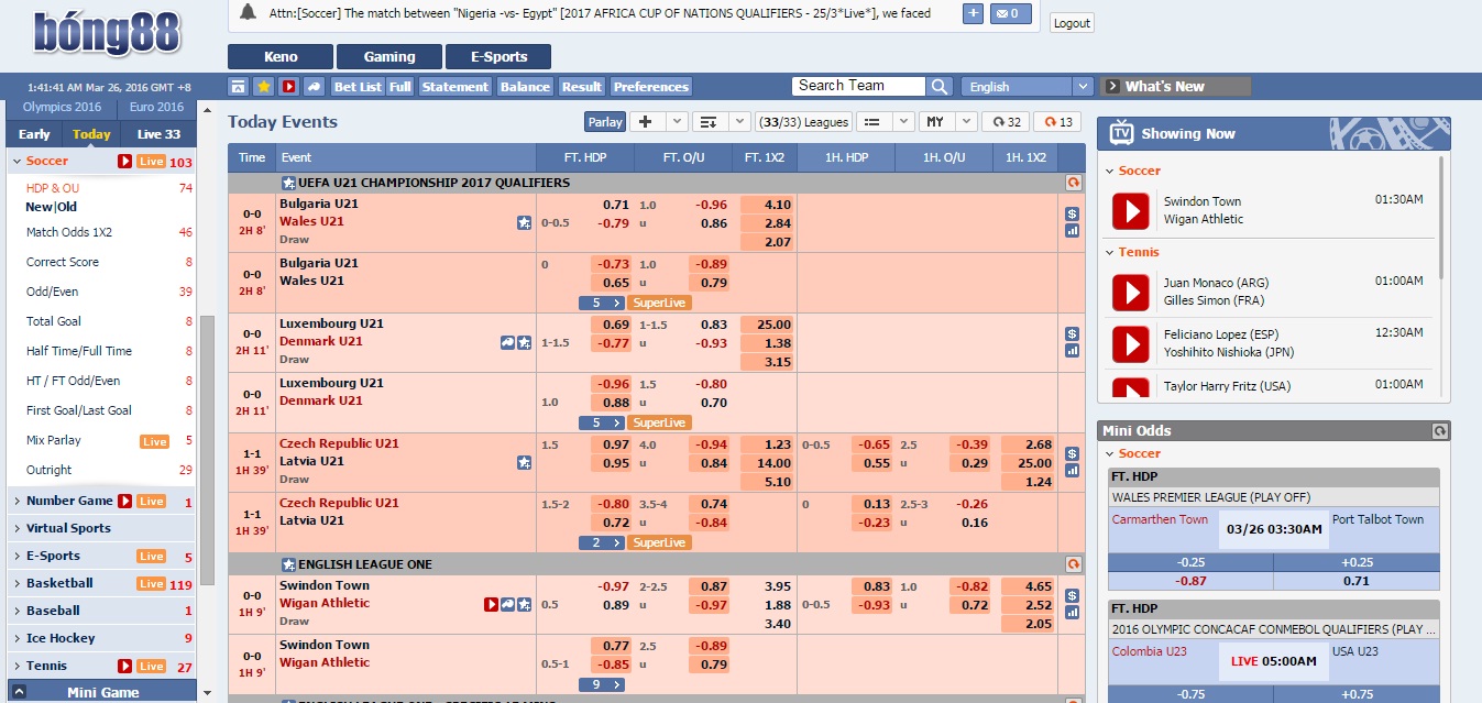 Giao Diện Hệ Thống BONG88 - BONG88.COM